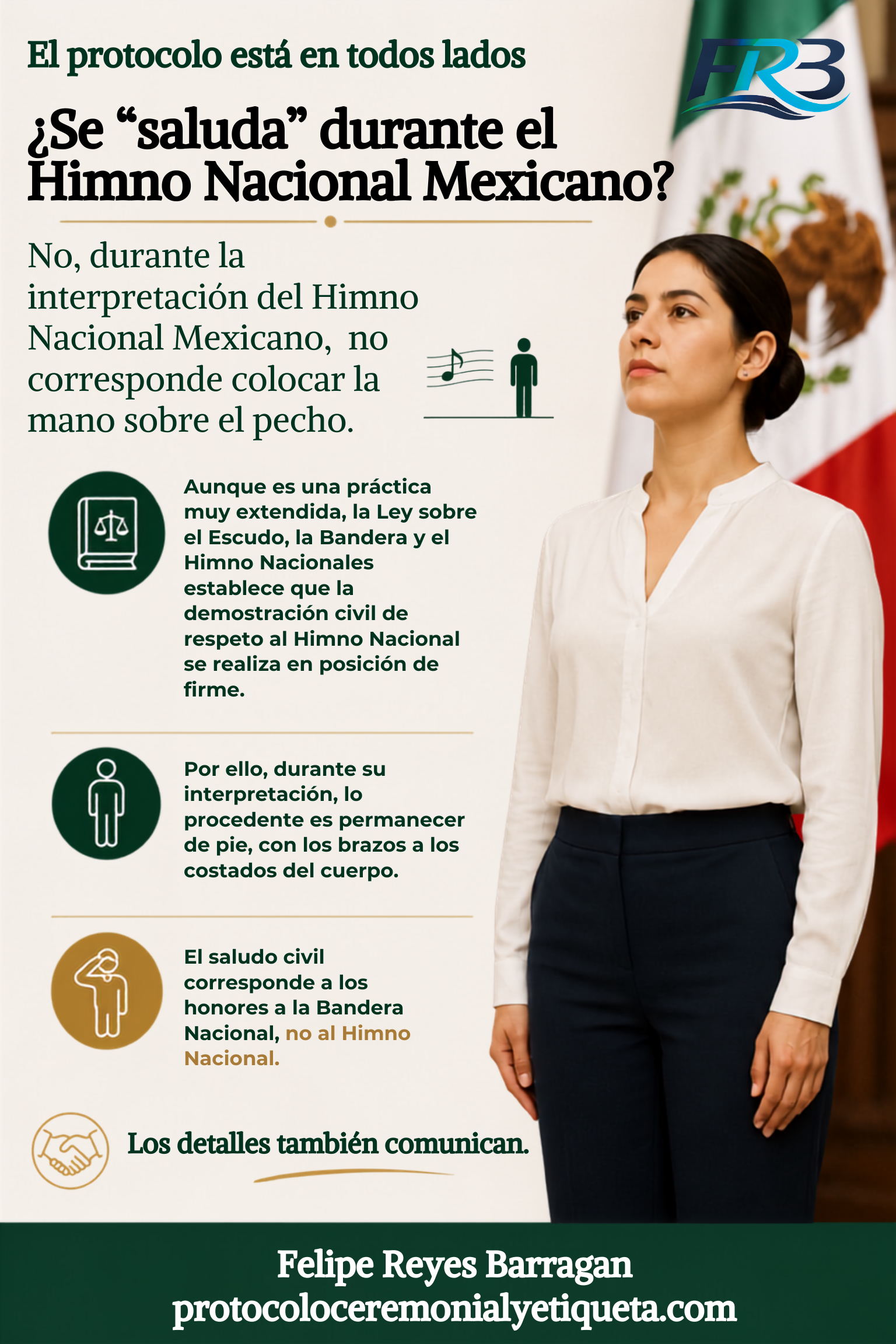 ¿Sabías que durante la interpretación del Himno Nacional Mexicano no corresponde colocar la mano sobre el pecho?