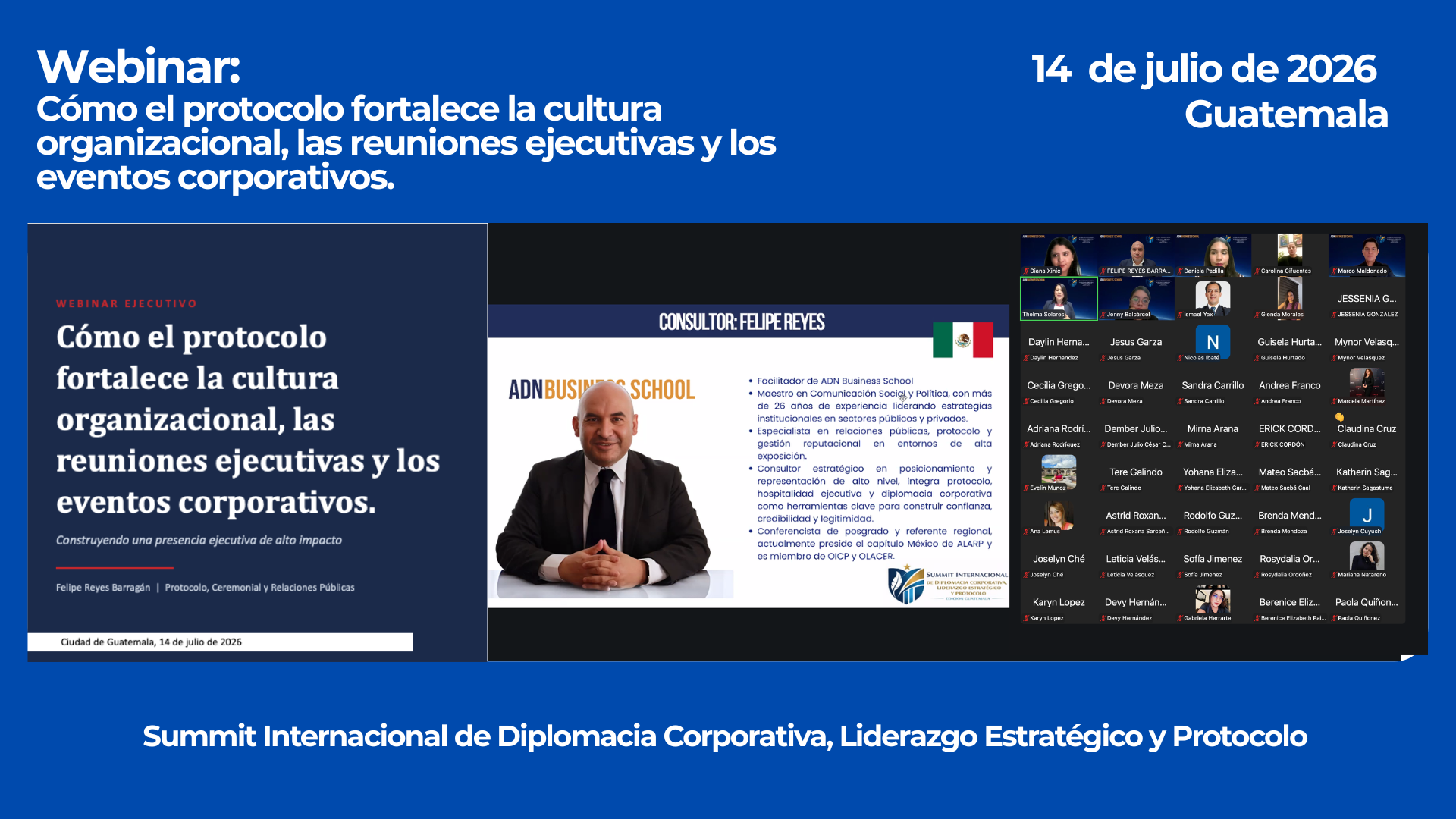Webinar «Cómo el protocolo fortalece la cultura organizacional, las reuniones ejecutivas y los eventos corporativos»